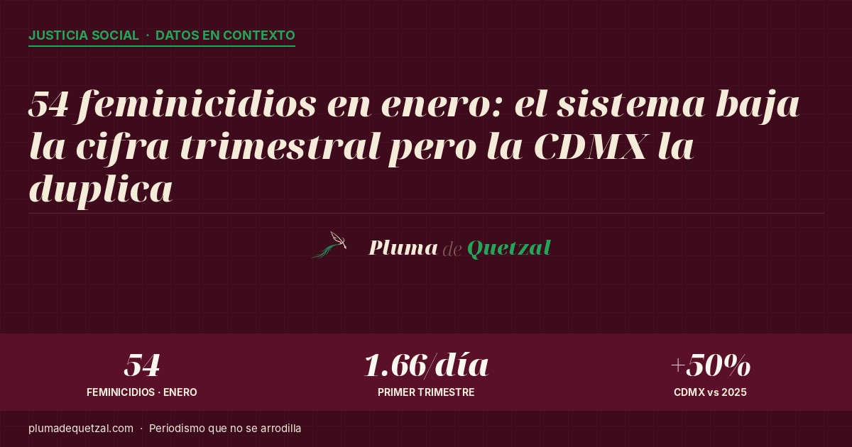 54 feminicidios en enero: el sistema baja la cifra trimestral pero la CDMX la duplica